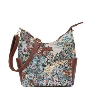 Botanical Pattern Tapestry Fabric Hobo Crossbody Bag for Women, Sling Bag